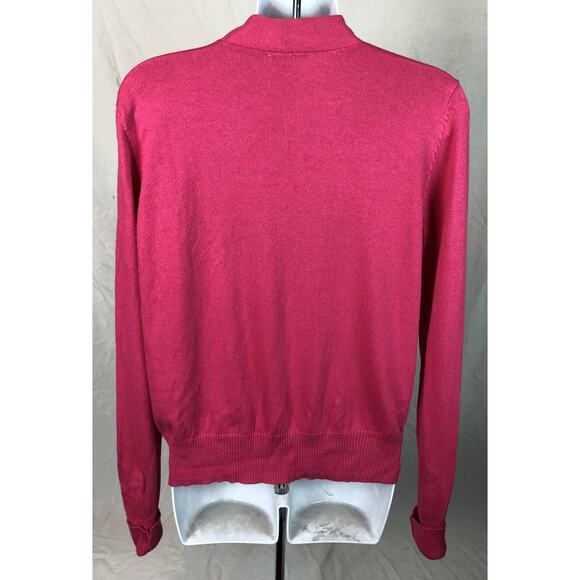 Vintage Worthington Knit Cardigan L Hot Pink Button Plunge Front LongSleeve Y2K - Picture 4 of 6